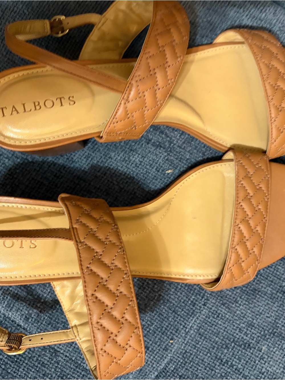 Talbots Quilted Tan Leather Heeled Sandals